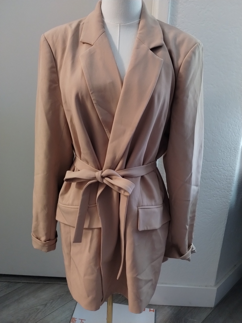Womens Belted Blazer Jacket in Blush